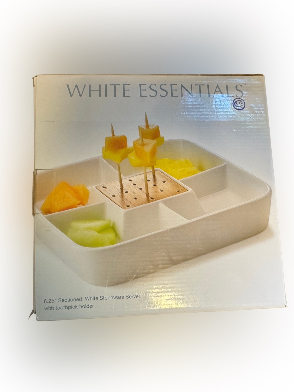 Home Essentials White Sectioned Stoneware Server with Toothpick Holder